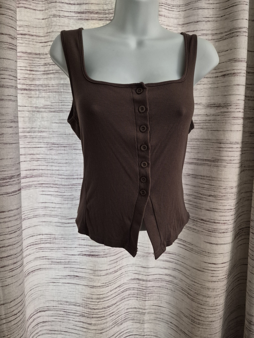 SHEIN Chocolate Brown Ribbed Button-Front Tank
